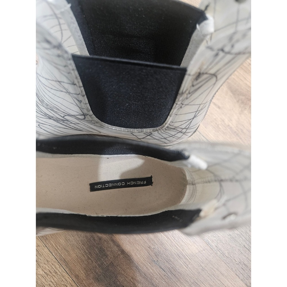 French Connection Women Scribble Print Rain Boots White Black Chelsea Ankle Boot - Picture 5 of 7